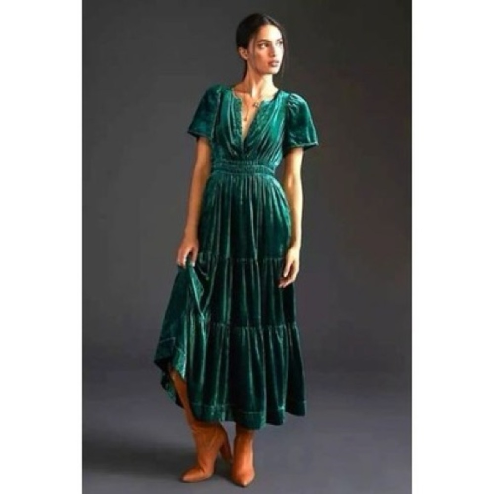NWT Anthropologie Somerset Dress, Emerald Velvet, Small